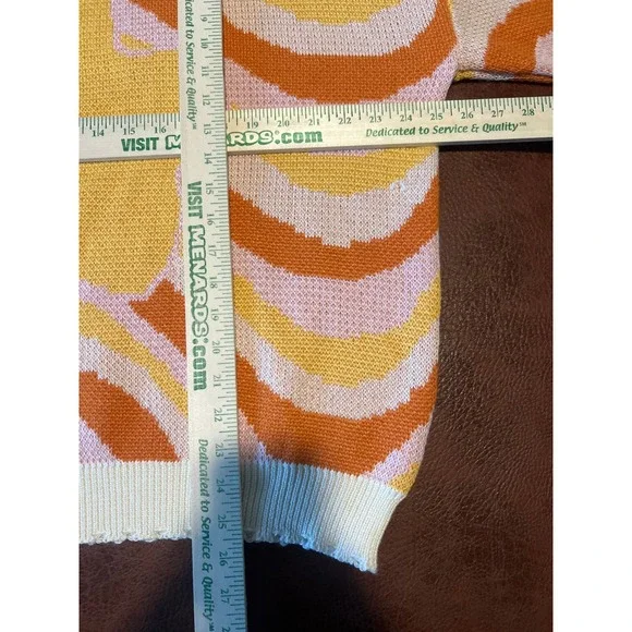 Simply Southern Retro Wavy Stripe Flower Oversized Knit Sweater Orange Pink L - Picture 3 of 5
